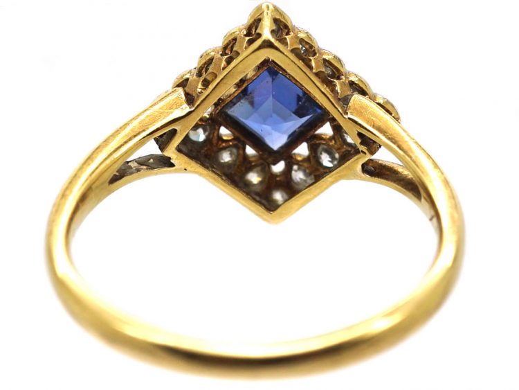 Art Deco 18ct Gold & Platinum Diamond Shaped Ring set with a Sapphire & Diamonds