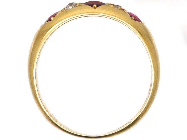 Victorian 18ct Gold Three Stone Ruby Ring with Diamonds In Between