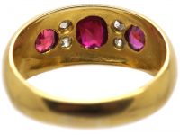 Victorian 18ct Gold Three Stone Ruby Ring with Diamonds In Between