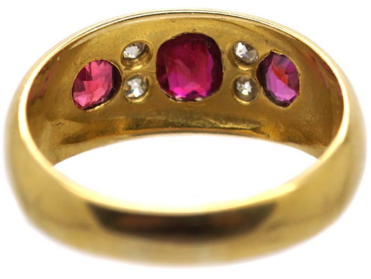 Victorian 18ct Gold Three Stone Ruby Ring with Diamonds In Between