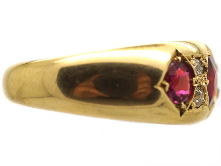 Victorian 18ct Gold Three Stone Ruby Ring with Diamonds In Between