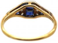 Art Deco 18ct Gold & Platinum, Geometric Ring set with Sapphires & Diamonds