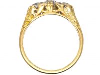 Victorian 18ct Gold Three Stone Diamond Carved Half Hoop Ring