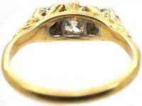 Victorian 18ct Gold Three Stone Diamond Carved Half Hoop Ring