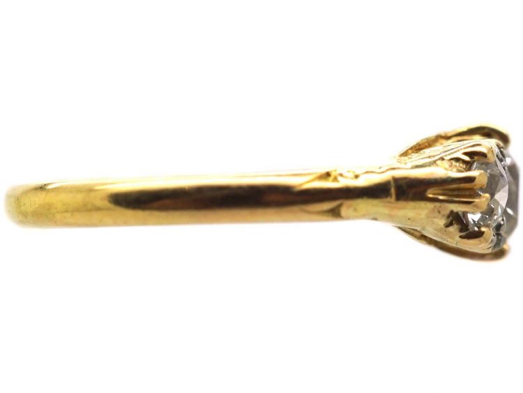 Victorian 18ct Gold Three Stone Diamond Carved Half Hoop Ring