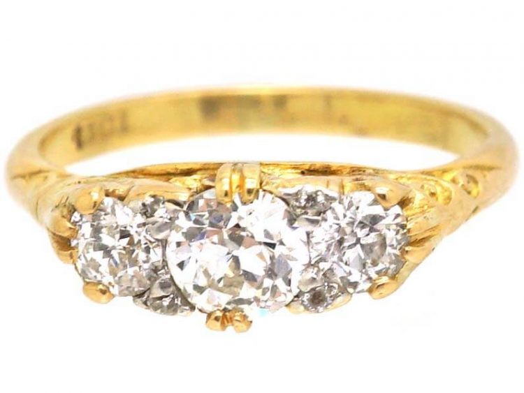 Victorian 18ct Gold Three Stone Diamond Carved Half Hoop Ring
