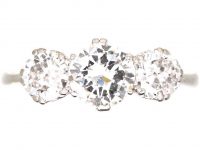 Art Deco Vintage Platinum, Three Stone Diamond Ring