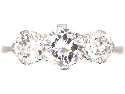 Art Deco Vintage Platinum, Three Stone Diamond Ring