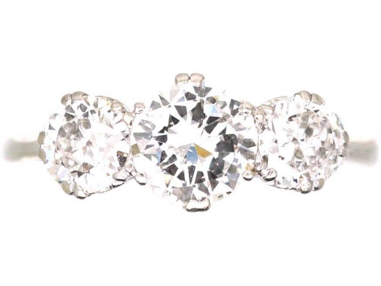 Art Deco Vintage Platinum, Three Stone Diamond Ring