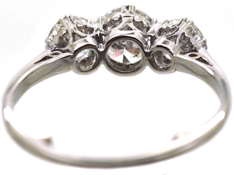 Art Deco Vintage Platinum, Three Stone Diamond Ring