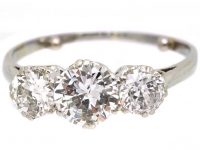 Art Deco Vintage Platinum, Three Stone Diamond Ring