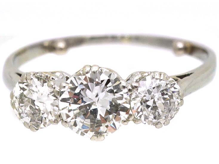 Art Deco Vintage Platinum, Three Stone Diamond Ring