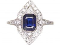 Art Deco Platinum Hexagonal Shaped Ring set with a Sapphire & Diamonds