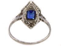 Art Deco Platinum Hexagonal Shaped Ring set with a Sapphire & Diamonds