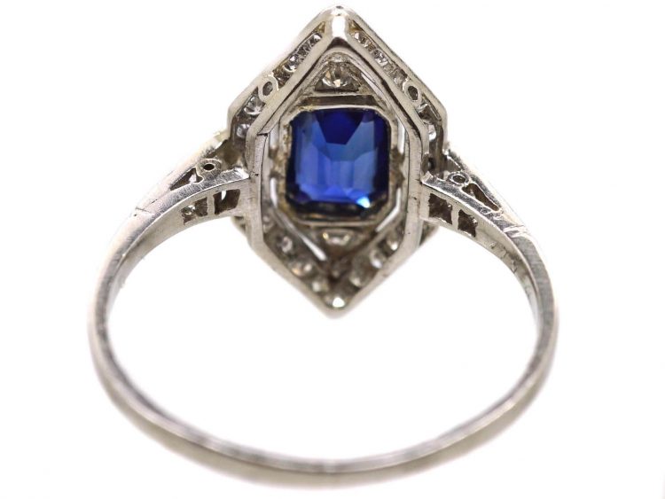 Art Deco Platinum Hexagonal Shaped Ring set with a Sapphire & Diamonds