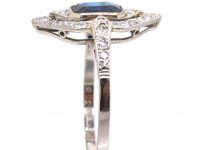 Art Deco Platinum Hexagonal Shaped Ring set with a Sapphire & Diamonds