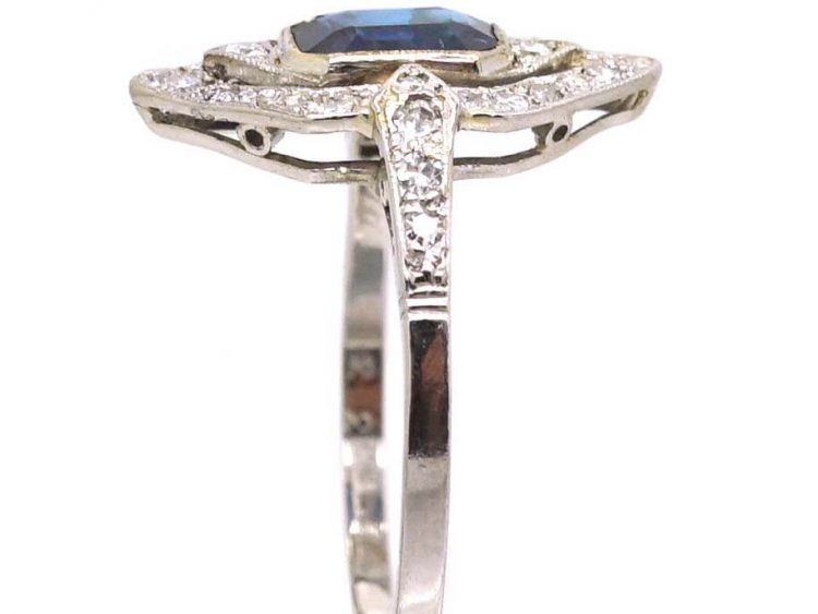 Art Deco Platinum Hexagonal Shaped Ring set with a Sapphire & Diamonds