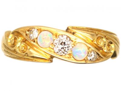 Victorian 18ct Gold, Opal & Diamond Twist Ring