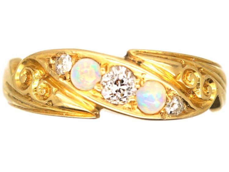 Victorian 18ct Gold, Opal & Diamond Twist Ring