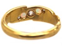Victorian 18ct Gold, Opal & Diamond Twist Ring