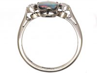 Art Deco 18ct White Gold & Platinum, Black Opal & Diamond Ring