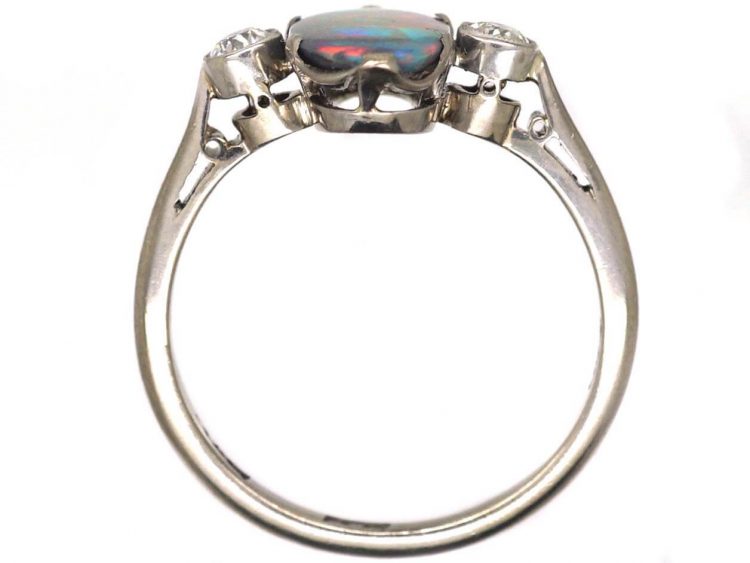 Art Deco 18ct White Gold & Platinum, Black Opal & Diamond Ring