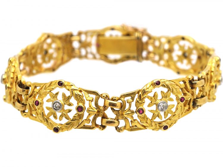 French 18ct Gold Belle Epoque Bracelet set with Rubies & Diamonds