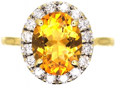 1950s 18ct Gold, Citrine & Diamond Oval Cluster Ring