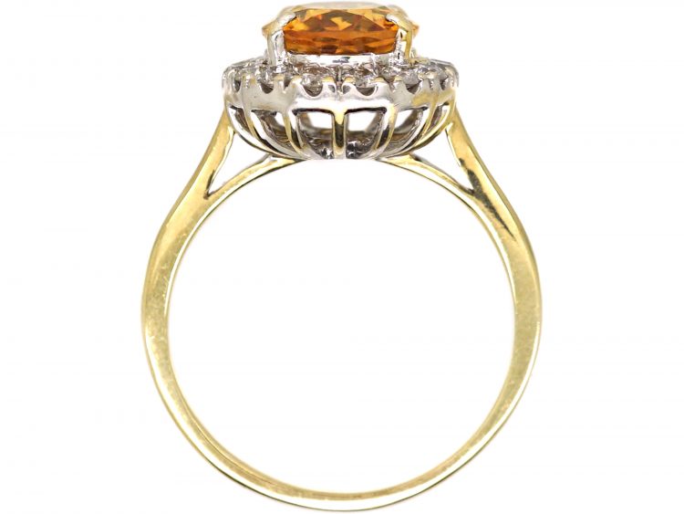 1950s 18ct Gold, Citrine & Diamond Oval Cluster Ring