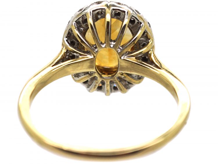 1950s 18ct Gold, Citrine & Diamond Oval Cluster Ring