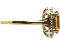 1950s 18ct Gold, Citrine & Diamond Oval Cluster Ring