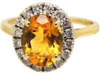 1950s 18ct Gold, Citrine & Diamond Oval Cluster Ring