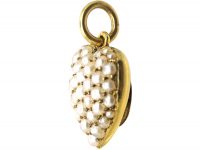 Edwardian 15ct Gold Pave Set Natural Split Pearl Heart Pendant