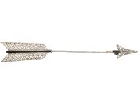 Large Art Deco French Platinum Arrow Brooch set with Onyx & Rose Diamonds