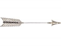 Large Art Deco French Platinum Arrow Brooch set with Onyx & Rose Diamonds