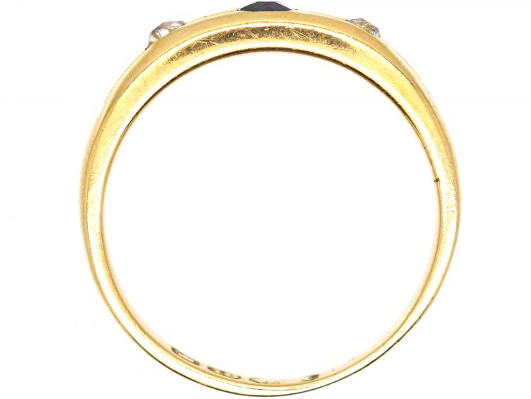Victorian 18ct Gold, Sapphire & Diamond Three Stone Ring with Line Detail