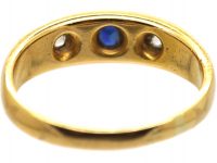 Victorian 18ct Gold, Sapphire & Diamond Three Stone Ring with Line Detail