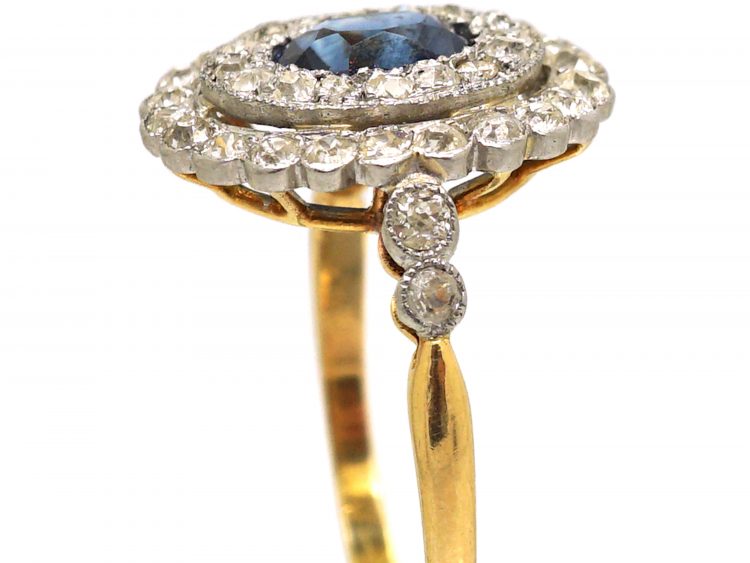 Early 20th Century Sapphire & Diamond Oval Cluster Ring