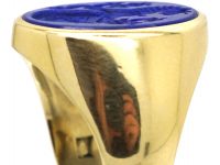 Early 20th Century Signet Ring with a Lapis Intaglio of Horses & Shield