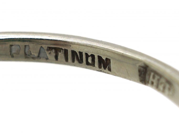 Edwardian Platinum, Emerald & Diamond Cluster Ring with Diamond Set Shoulders