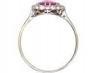 Edwardian Platinum, Pink Sapphire & Diamond Oval Cluster Ring