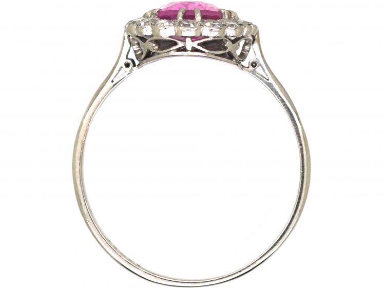 Edwardian Platinum, Pink Sapphire & Diamond Oval Cluster Ring