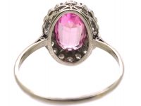 Edwardian Platinum, Pink Sapphire & Diamond Oval Cluster Ring