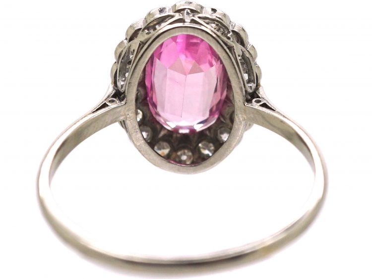 Edwardian Platinum, Pink Sapphire & Diamond Oval Cluster Ring