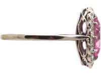 Edwardian Platinum, Pink Sapphire & Diamond Oval Cluster Ring