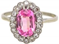 Edwardian Platinum, Pink Sapphire & Diamond Oval Cluster Ring