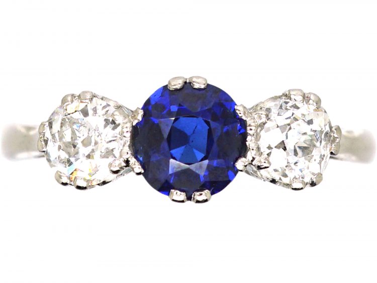 18ct White Gold, Sapphire & Diamond Three Stone Ring