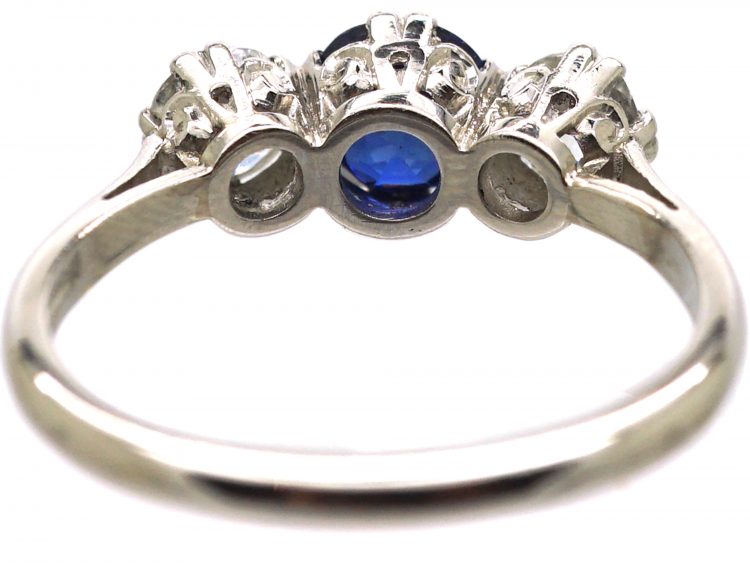 18ct White Gold, Sapphire & Diamond Three Stone Ring