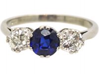 18ct White Gold, Sapphire & Diamond Three Stone Ring