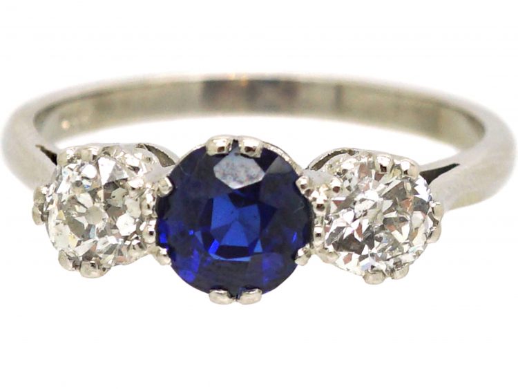 18ct White Gold, Sapphire & Diamond Three Stone Ring